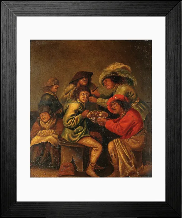 Framed Print : An operator extracting pierres de tete from behind a man's ear, with four other people Framed Print : An operator extracting pierres de tete from behind a man's ear, with four other people