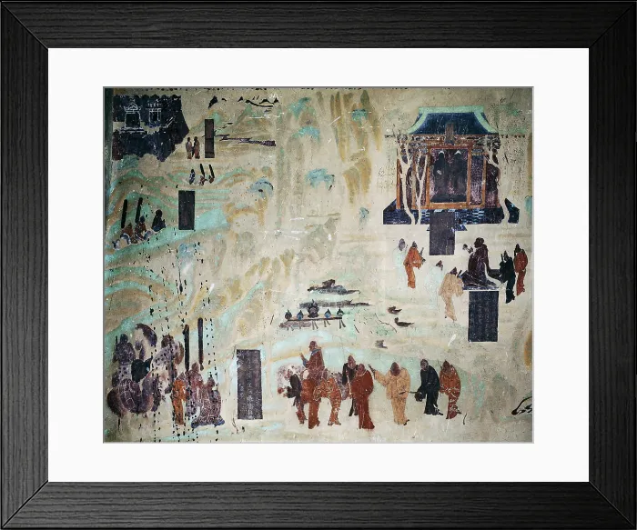 Framed Print : The travel of Zhang Qian to the West. North wall fresco in Mogao Cave 323, 8th century. Creator: Chinese Master Framed Print : The travel of Zhang Qian to the West. North wall fresco in Mogao Cave 323, 8th century. Creator: Chinese Master