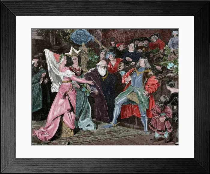 Framed Print : Emperor Maximilian I requesting the hand of Mary of Burgundy, (19th century). Creator: Wollerman Framed Print : Emperor Maximilian I requesting the hand of Mary of Burgundy, (19th century). Creator: Wollerman