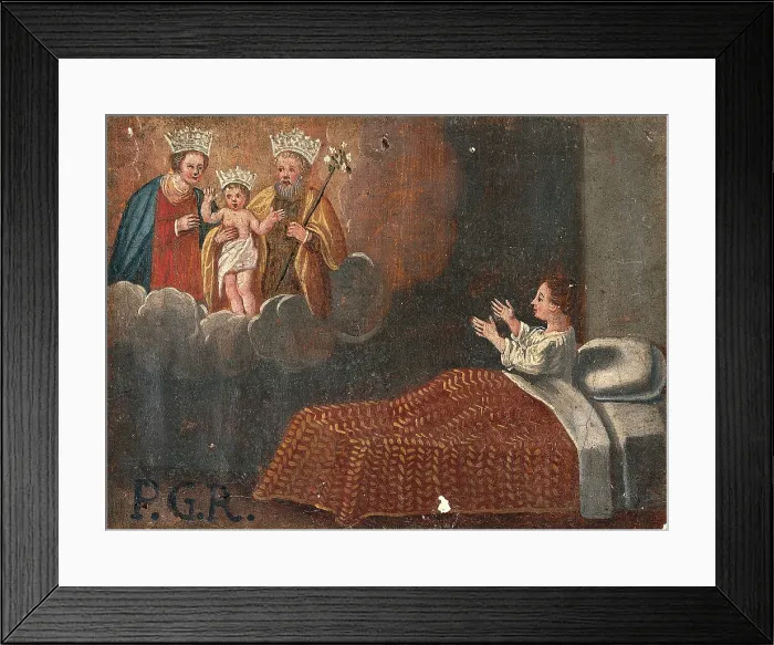 Framed Print : A child in bed praying to the Holy Family. Creator: Unknown Framed Print : A child in bed praying to the Holy Family. Creator: Unknown