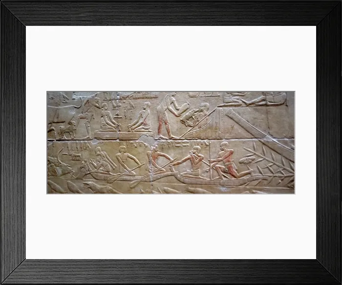 Framed Print : Daily life and men in a ship on the Nile, polychrome relief, Mastaba of Kagemni, Saqqara, Egypt, 2003 Creator: Unknown Framed Print : Daily life and men in a ship on the Nile, polychrome relief, Mastaba of Kagemni, Saqqara, Egypt, 2003 Creator: Unknown