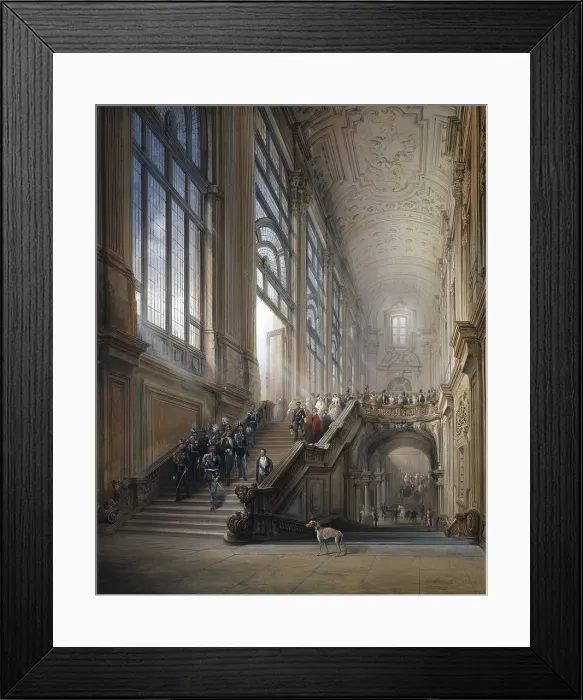 Framed Print : King Victor Emanuel II, Camillo Benso Count of Cavour with entourage on the steps of the... 1853. Creator: Bossoli, Carlo (1815-1884) Framed Print : King Victor Emanuel II, Camillo Benso Count of Cavour with entourage on the steps of the... 1853. Creator: Bossoli, Carlo (1815-1884)