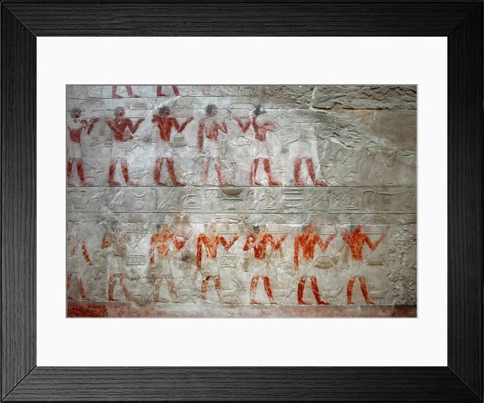 Framed Print : Offering bearers, polychrome relief, Mastaba of Kagemni, Saqqara, Egypt, 2350 BC (2003). Creator: Unknown Framed Print : Offering bearers, polychrome relief, Mastaba of Kagemni, Saqqara, Egypt, 2350 BC (2003). Creator: Unknown