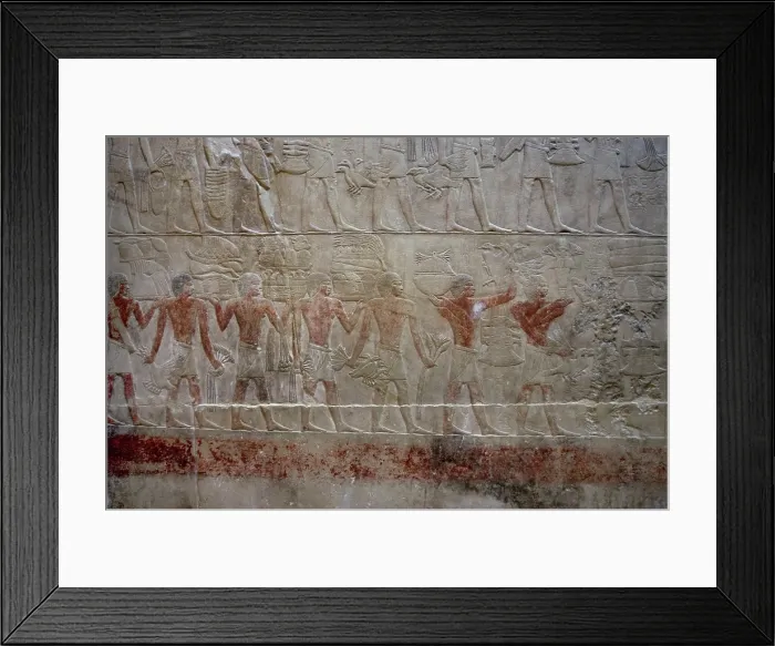 Framed Print : Offering bearers, polychrome relief, Mastaba of Kagemni, Saqqara, Egypt, 2350 BC (2003). Creator: Unknown Framed Print : Offering bearers, polychrome relief, Mastaba of Kagemni, Saqqara, Egypt, 2350 BC (2003). Creator: Unknown