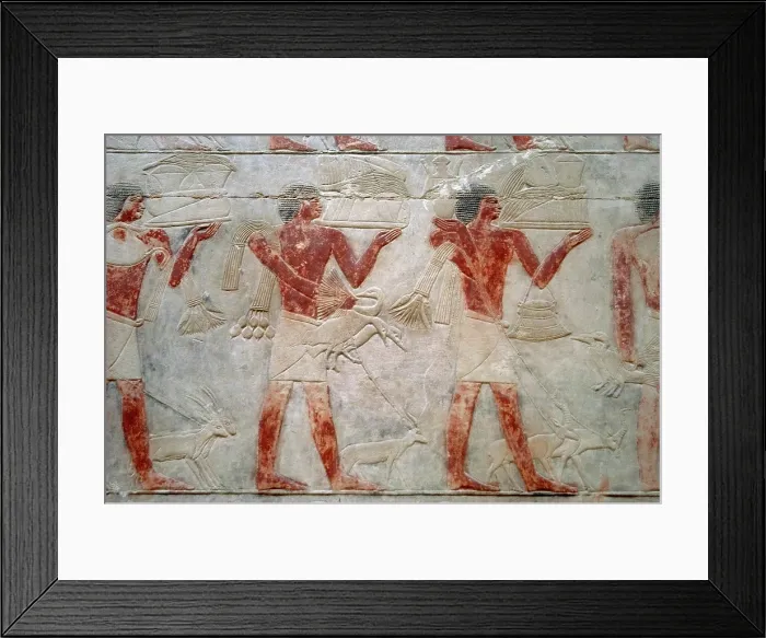 Framed Print : Offering bearers, polychrome relief, Mastaba of Kagemni, Saqqara, Egypt, 2350 BC (2003). Creator: Unknown Framed Print : Offering bearers, polychrome relief, Mastaba of Kagemni, Saqqara, Egypt, 2350 BC (2003). Creator: Unknown
