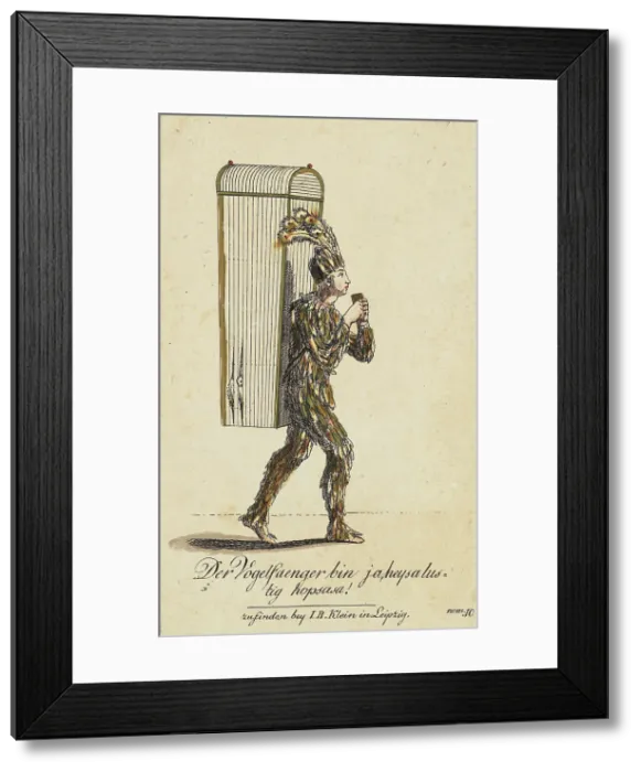 Framed Print : Papageno. Costume design for the Opera The Magic Flute by W. A. Mozart, 1793. Creator: Richter, Johann Salomo (1761-1798)