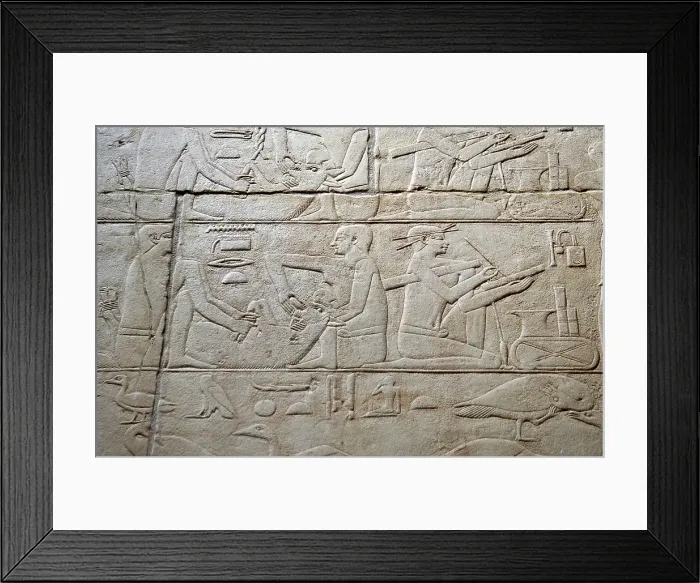 Framed Print : Feeding a cow and scribe relief, Mastaba of Kagemni, Saqqara, Egypt, 2350 BC (2003). Creator: Unknown Framed Print : Feeding a cow and scribe relief, Mastaba of Kagemni, Saqqara, Egypt, 2350 BC (2003). Creator: Unknown