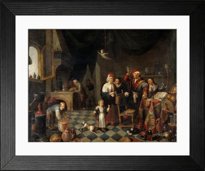 Framed Print : A physician examining a urine-flask, c1700. Creator: Unknown Framed Print : A physician examining a urine-flask, c1700. Creator: Unknown