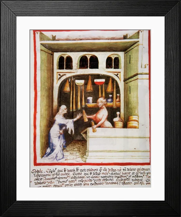 Framed Print : Candles selling, 14th century. Creator: Unknown Framed Print : Candles selling, 14th century. Creator: Unknown