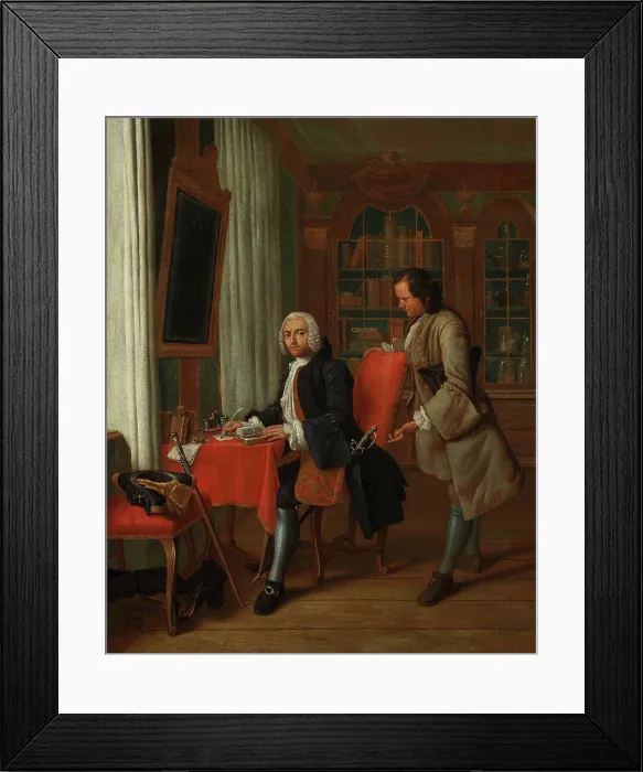 Framed Print : A physician in his study writing a prescription for his waiting patient, 1745. Creator: Peter Jacob Horemans Framed Print : A physician in his study writing a prescription for his waiting patient, 1745. Creator: Peter Jacob Horemans