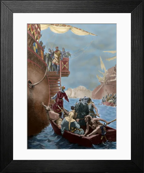Framed Print : Roger of Lauria receives the son of Charles of Anjou as a prisoner, (19th century). Creator: Unknown Framed Print : Roger of Lauria receives the son of Charles of Anjou as a prisoner, (19th century). Creator: Unknown