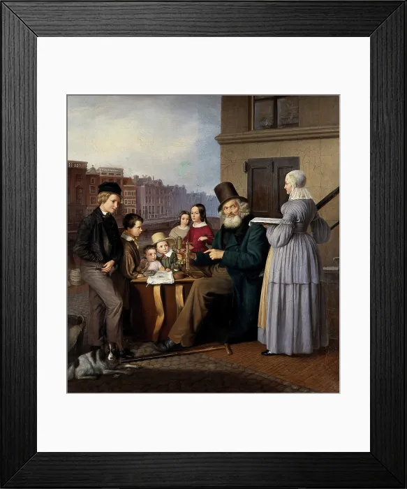 Framed Print : A travelling showman in the Netherlands showing animalcules to children, c1840. Creator: Unknown Framed Print : A travelling showman in the Netherlands showing animalcules to children, c1840. Creator: Unknown
