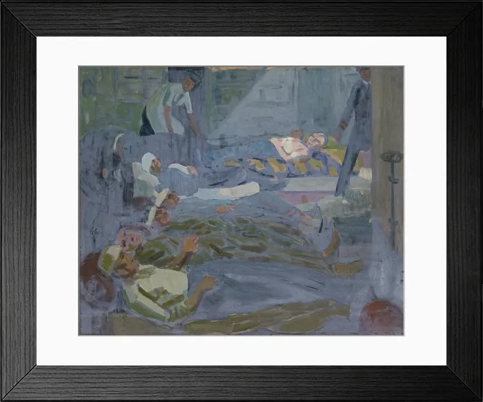 Framed Print : World War I: wounded sailors after treatment in a distributing station, c1918. Creator: Jan Gordon Framed Print : World War I: wounded sailors after treatment in a distributing station, c1918. Creator: Jan Gordon