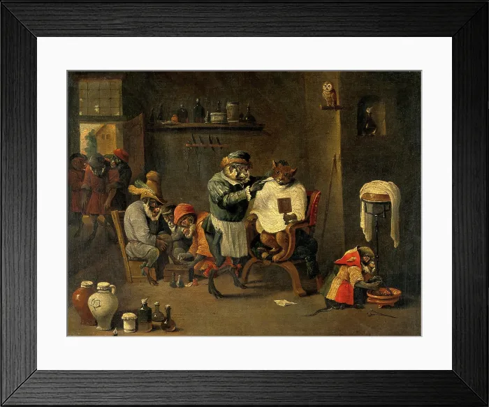 Framed Print : A monkey barber-surgeon's establishment, c1660s. Creator: Teniers, David, 1610-1690 (After). A monkey barber-surgeon's establishment, c1660s. Creator: Teniers, David, 1610-1690 (After) Framed Print : A monkey barber-surgeon's establishment, c1660s. Creator: Teniers, David, 1610-1690 (After). A monkey barber-surgeon's establishment, c1660s. Creator: Teniers, David, 1610-1690 (After)