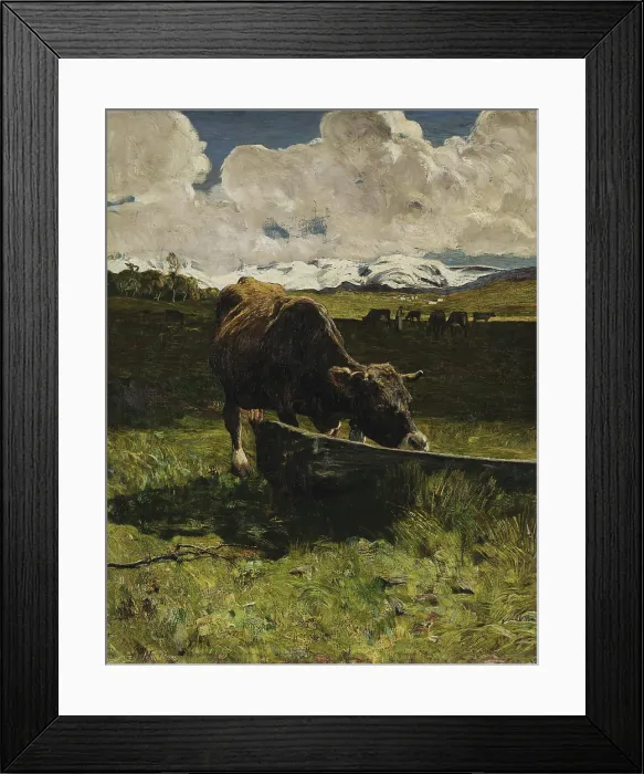 Framed Print : Brown cow at the Watering Place, 1887. Creator: Segantini, Giovanni (1858-1899) Framed Print : Brown cow at the Watering Place, 1887. Creator: Segantini, Giovanni (1858-1899)