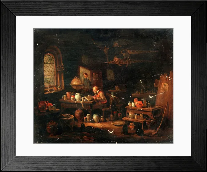 Framed Print : An alchemist or apothecary in his laboratory, c1680s. Creator: Egbert van Heemskerck I Framed Print : An alchemist or apothecary in his laboratory, c1680s. Creator: Egbert van Heemskerck I