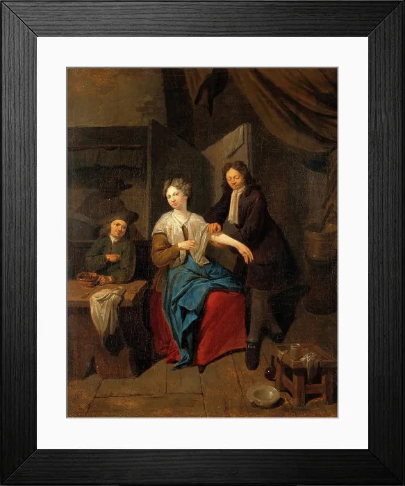 Framed Print : A surgeon preparing to let blood by cupping, his apprentice warming the cupping glass, c1710s. Creator: Jan Baptist Lambrechts Framed Print : A surgeon preparing to let blood by cupping, his apprentice warming the cupping glass, c1710s. Creator: Jan Baptist Lambrechts