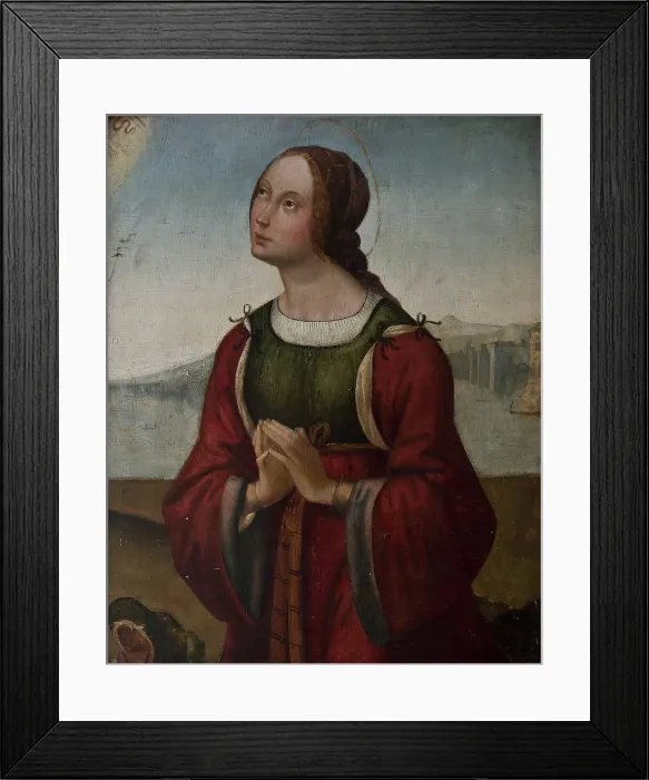 Framed Print : Saint Margaret in prayer, Early16th century. Creator: Costa, Lorenzo (1460-1535) Framed Print : Saint Margaret in prayer, Early16th century. Creator: Costa, Lorenzo (1460-1535)