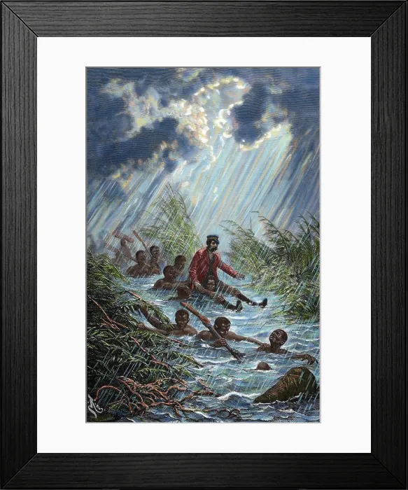 Framed Print : David Livingstone is carried through a swamp during his expedition to Africa in 1872. Creator: Charles Laplante Framed Print : David Livingstone is carried through a swamp during his expedition to Africa in 1872. Creator: Charles Laplante