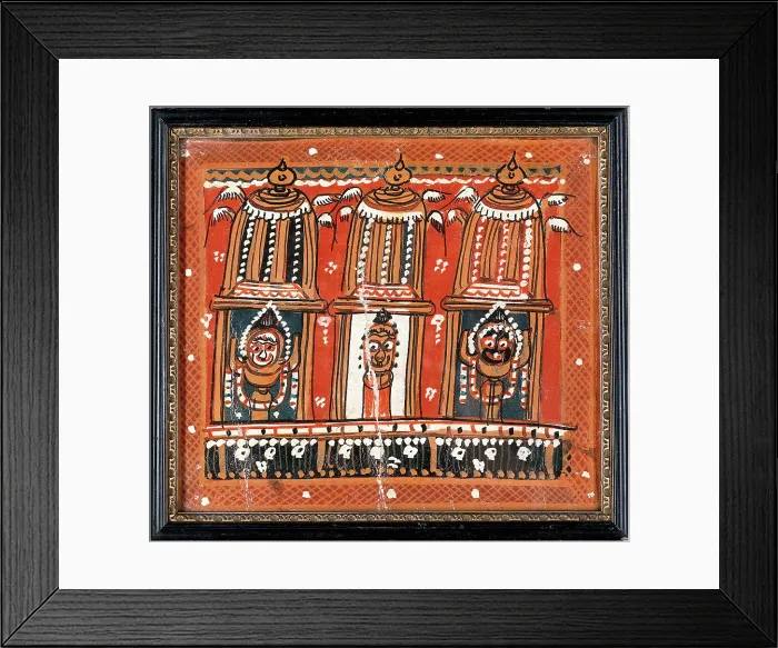 Framed Print : Balarama, Subhadra and Jagannath in three shrines surmounted by winged domes, c1880 / 1910. Creator: Unknown Framed Print : Balarama, Subhadra and Jagannath in three shrines surmounted by winged domes, c1880 / 1910. Creator: Unknown