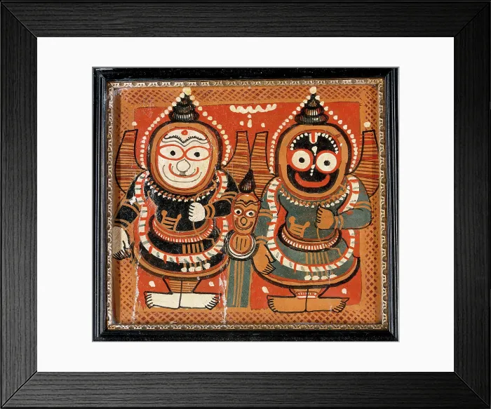 Framed Print : Balarama and Jagannath holding bows in their left hands, with Subhadra between them, c1880 / 1910. Creator: Unknown Framed Print : Balarama and Jagannath holding bows in their left hands, with Subhadra between them, c1880 / 1910. Creator: Unknown