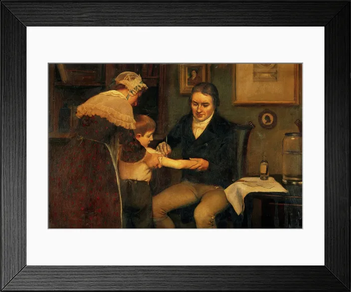 Framed Print : Vaccination: Dr Jenner performing his first vaccination, 1796, c1910s. Creator: Ernest Board Framed Print : Vaccination: Dr Jenner performing his first vaccination, 1796, c1910s. Creator: Ernest Board
