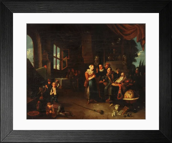 Framed Print : A physician examining a urine-flask, c1700. Creator: Gerard Thomas