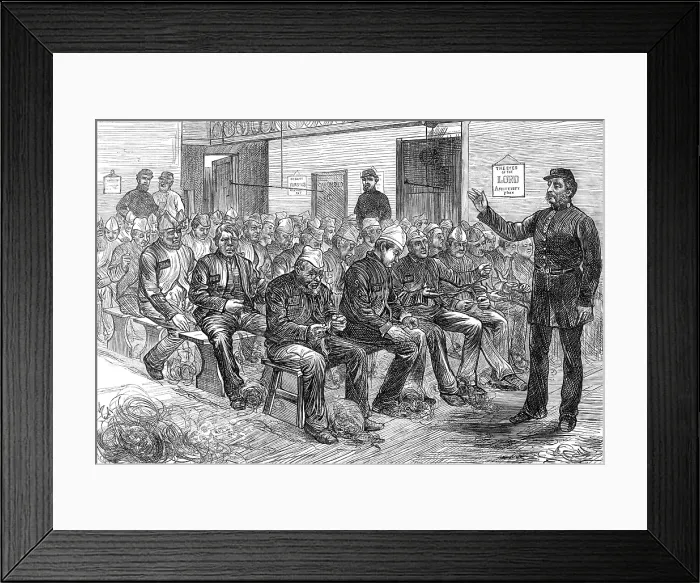 Framed Print : Sketches in the Clerkenwell House of Correction: the oakum-shed, 1874. Creator: Unknown Framed Print : Sketches in the Clerkenwell House of Correction: the oakum-shed, 1874. Creator: Unknown