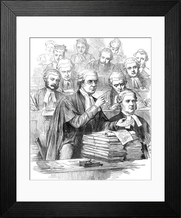 Framed Print : The Tichborne Trial: Mr. Hawkins addressing the jury, 1874. Creator: Unknown Framed Print : The Tichborne Trial: Mr. Hawkins addressing the jury, 1874. Creator: Unknown