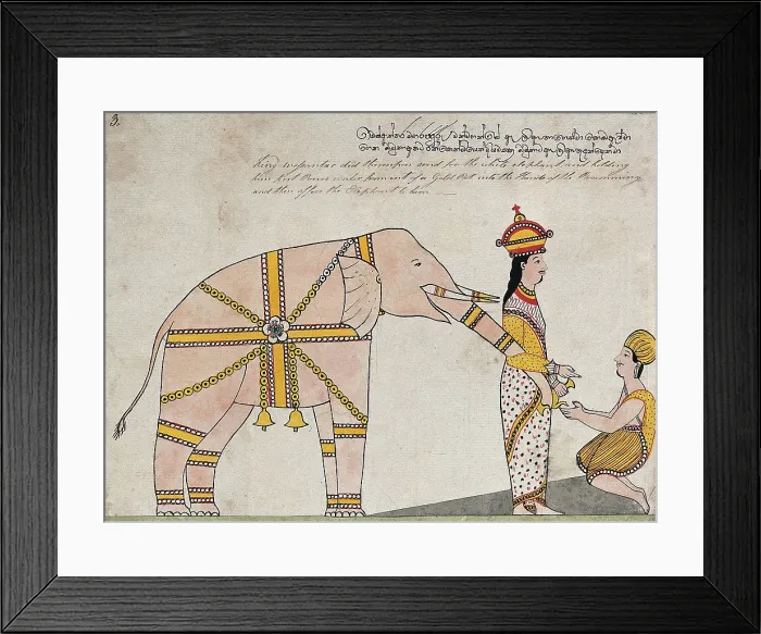 Framed Print : Prince Vessantara offers an elephant to the seven brahmins from Kalinga, 1815. Creator: Unknown Framed Print : Prince Vessantara offers an elephant to the seven brahmins from Kalinga, 1815. Creator: Unknown