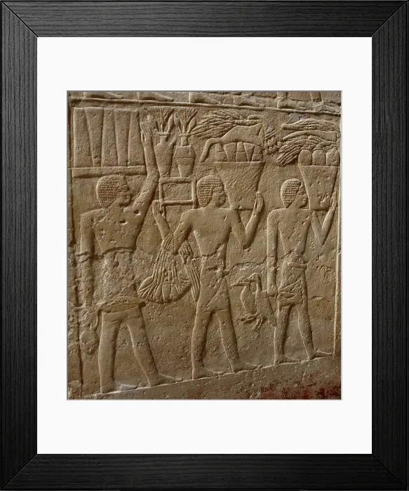 Framed Print : Offering bearers relief, Mastaba of Kagemni, Saqqara, Egypt, Old Kingdom, 2350 BC (2003). Creator: Unknown Framed Print : Offering bearers relief, Mastaba of Kagemni, Saqqara, Egypt, Old Kingdom, 2350 BC (2003). Creator: Unknown