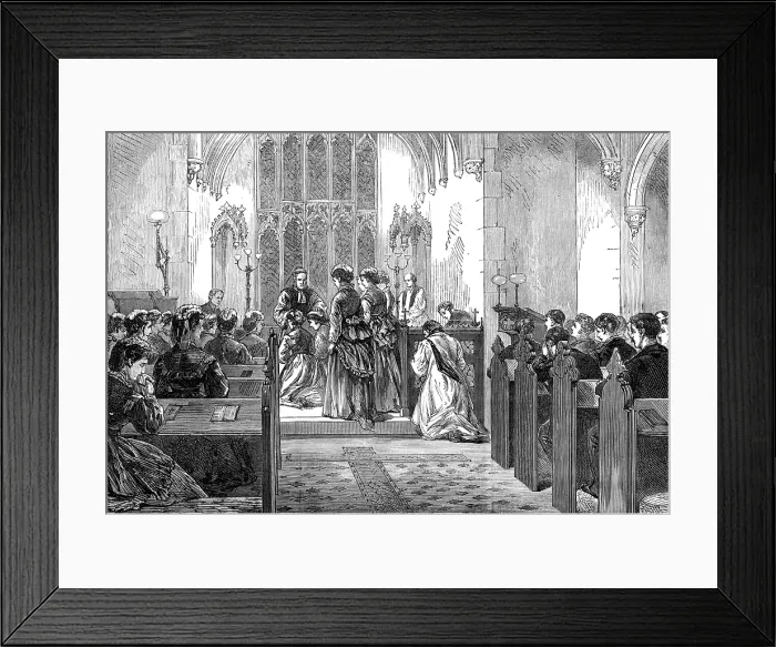 Framed Print : Confirmation by the Bishop of London at the Brompton Hospital for Consumption, 1874. Creator: Unknown