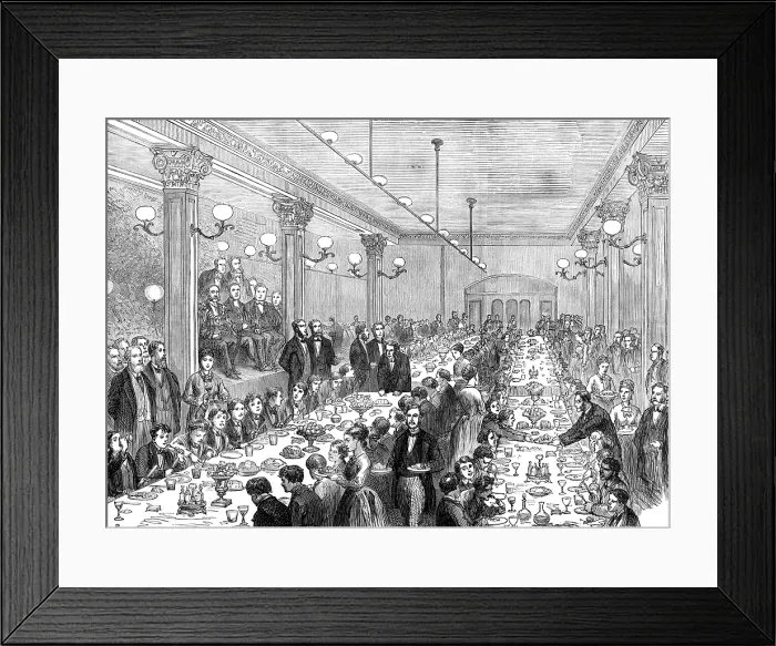Framed Print : Christmas dinner given to the newsboys of Manchester, 1874. Creator: Unknown Framed Print : Christmas dinner given to the newsboys of Manchester, 1874. Creator: Unknown