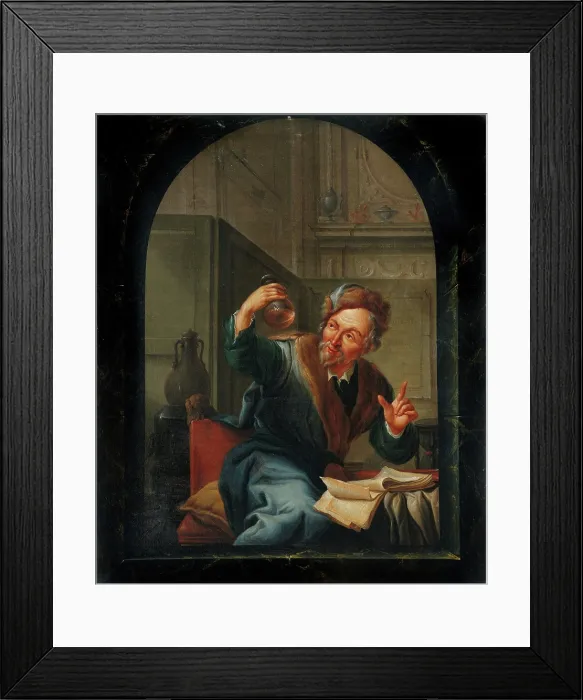 Framed Print : A physician or apothecary examining a flask at a casement, 1780. Creator: Willem Joseph Laquy Framed Print : A physician or apothecary examining a flask at a casement, 1780. Creator: Willem Joseph Laquy