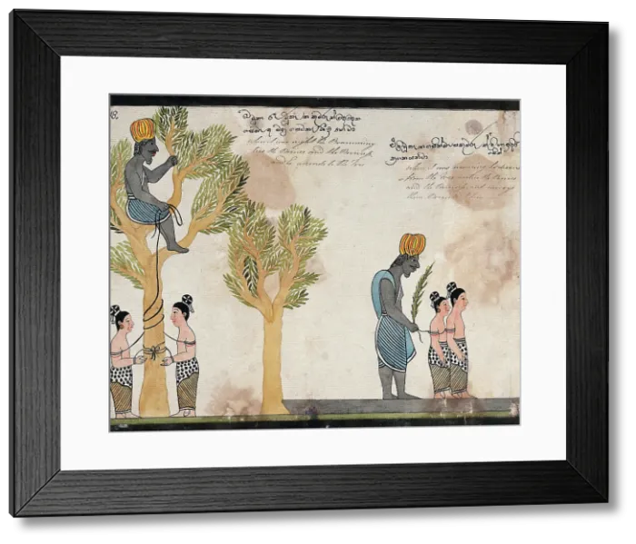 Framed Print : The brahmin, sitting in a tree, keeps the children of Vessantara tied up all night, and in... 1815. Creator: Unknown
