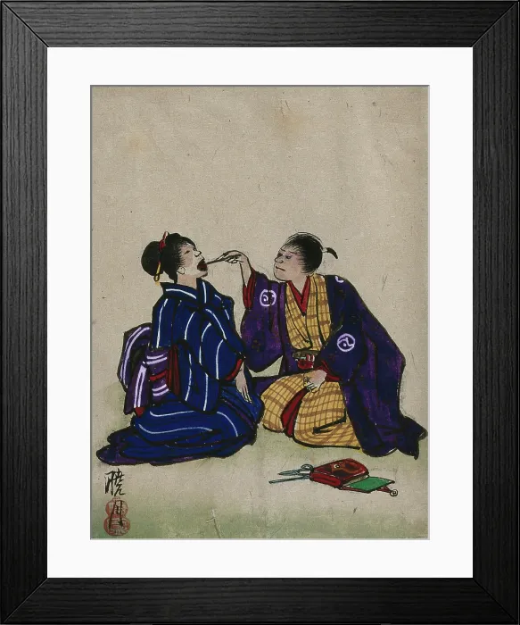 Framed Print : A doctor examining a woman's mouth; doctor and patient are kneeling on the floor, 1830. Creator: Unknown. A doctor examining a woman's mouth; doctor and patient are kneeling on the floor, 1830. Creator: Unknown Framed Print : A doctor examining a woman's mouth; doctor and patient are kneeling on the floor, 1830. Creator: Unknown. A doctor examining a woman's mouth; doctor and patient are kneeling on the floor, 1830. Creator: Unknown