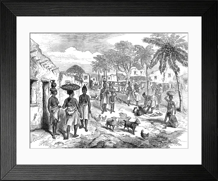 Framed Print : Sketches from the Gold Coast by our special artist: street scene, Cape Coast Castle, 1874. Creator: Unknown Framed Print : Sketches from the Gold Coast by our special artist: street scene, Cape Coast Castle, 1874. Creator: Unknown