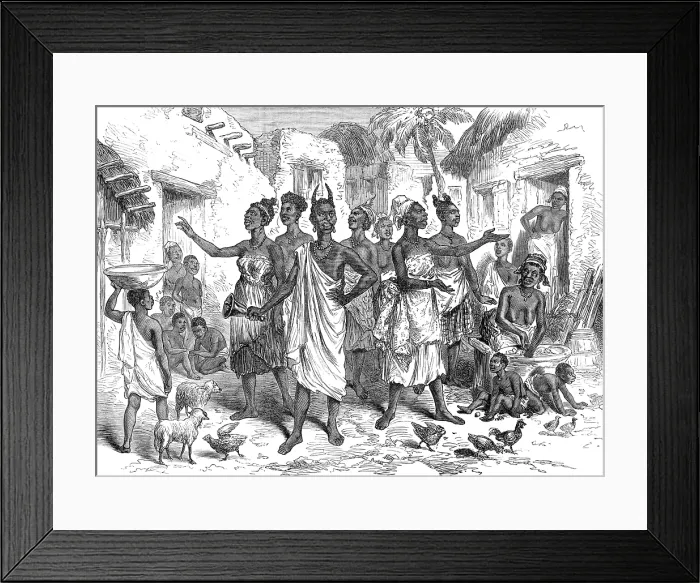 Framed Print : Sketches from the Gold Coast by our special artist: summoning bearers to Cape Coast Castle, 1874. Creator: Unknown Framed Print : Sketches from the Gold Coast by our special artist: summoning bearers to Cape Coast Castle, 1874. Creator: Unknown