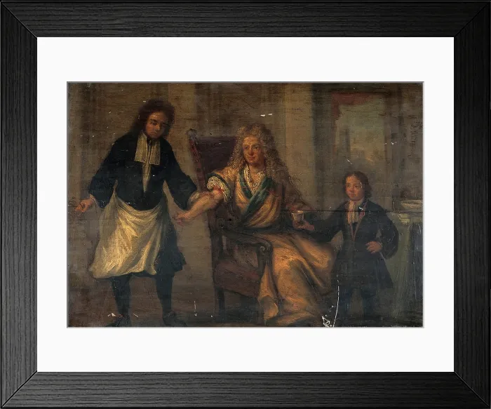 Framed Print : A surgeon letting blood from a man's arm, c1740s. Creator: Unknown. A surgeon letting blood from a man's arm, c1740s. Creator: Unknown Framed Print : A surgeon letting blood from a man's arm, c1740s. Creator: Unknown. A surgeon letting blood from a man's arm, c1740s. Creator: Unknown