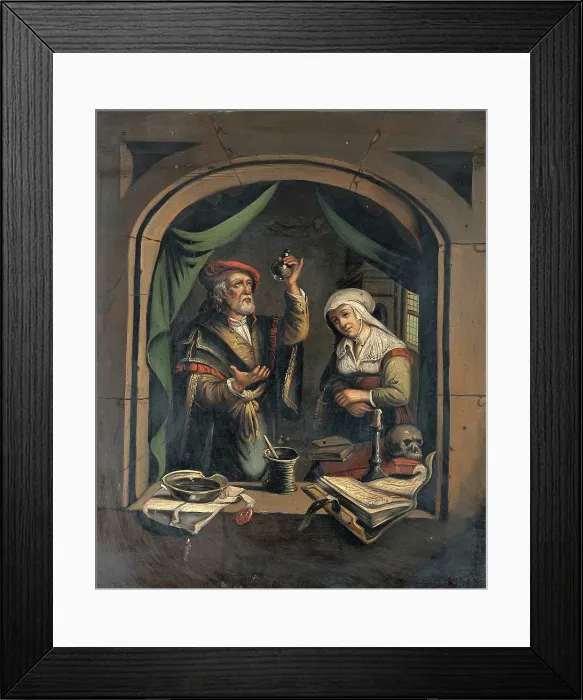Framed Print : A physician examining a urine flask, c1650s. Creator: Unknown Framed Print : A physician examining a urine flask, c1650s. Creator: Unknown