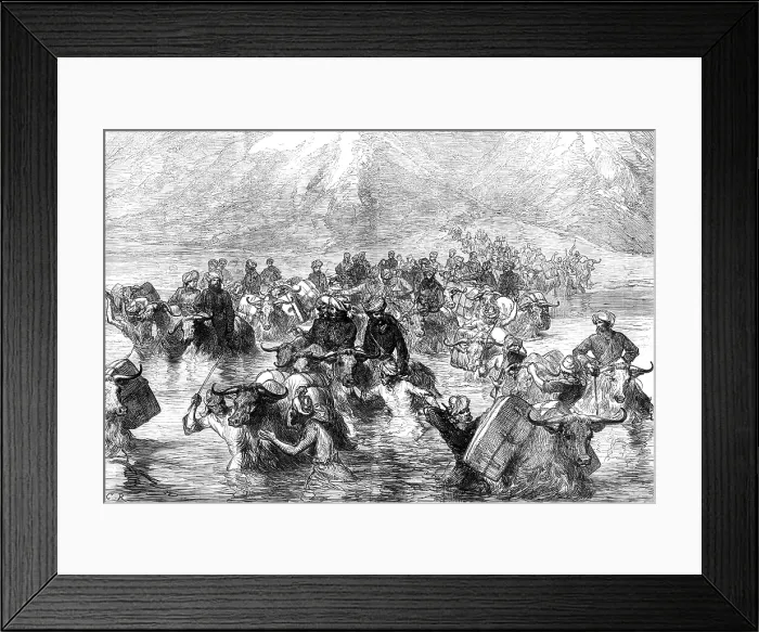 Framed Print : The Mission to Yarkund: crossing the Shayok below the Khardung Pass, 1874. Creator: Unknown Framed Print : The Mission to Yarkund: crossing the Shayok below the Khardung Pass, 1874. Creator: Unknown
