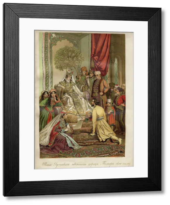 Framed Print : Shota Rustaveli presents his poem to Queen Tamar, 1880-1885. Creator: Zichy, Mihaly (1827-1906) Framed Print : Shota Rustaveli presents his poem to Queen Tamar, 1880-1885. Creator: Zichy, Mihaly (1827-1906)