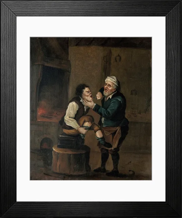 Framed Print : A farrier extracting a tooth from a man's mouth, c1680s. Creator: Follower of David Teniers II. A farrier extracting a tooth from a man's mouth, c1680s. Creator: Follower of David Teniers II Framed Print : A farrier extracting a tooth from a man's mouth, c1680s. Creator: Follower of David Teniers II. A farrier extracting a tooth from a man's mouth, c1680s. Creator: Follower of David Teniers II