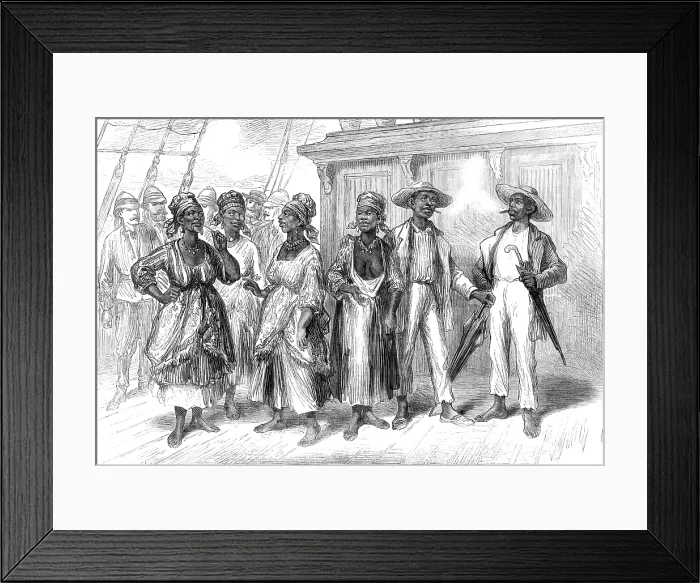 Framed Print : Voyage to the Gold Coast of Africa: negro visitors on board the Volta, 1874. Creator: Unknown Framed Print : Voyage to the Gold Coast of Africa: negro visitors on board the Volta, 1874. Creator: Unknown