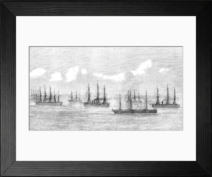 Framed Print : The transport Sarmatian, bound for the Gold Coast, passing Channel Squadron, 1874. Creator: Unknown Framed Print : The transport Sarmatian, bound for the Gold Coast, passing Channel Squadron, 1874. Creator: Unknown