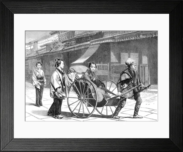 Framed Print : Sketches in Japan: scene in Temple-Street, Nagasaki, 1874. Creator: Unknown Framed Print : Sketches in Japan: scene in Temple-Street, Nagasaki, 1874. Creator: Unknown