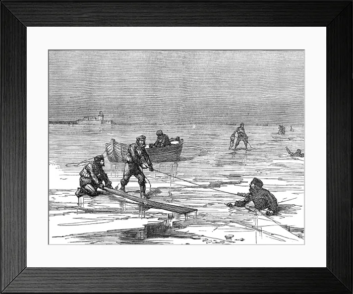 Framed Print : Helping strugglers in the ice-holes, 1874. Creator: Unknown Framed Print : Helping strugglers in the ice-holes, 1874. Creator: Unknown