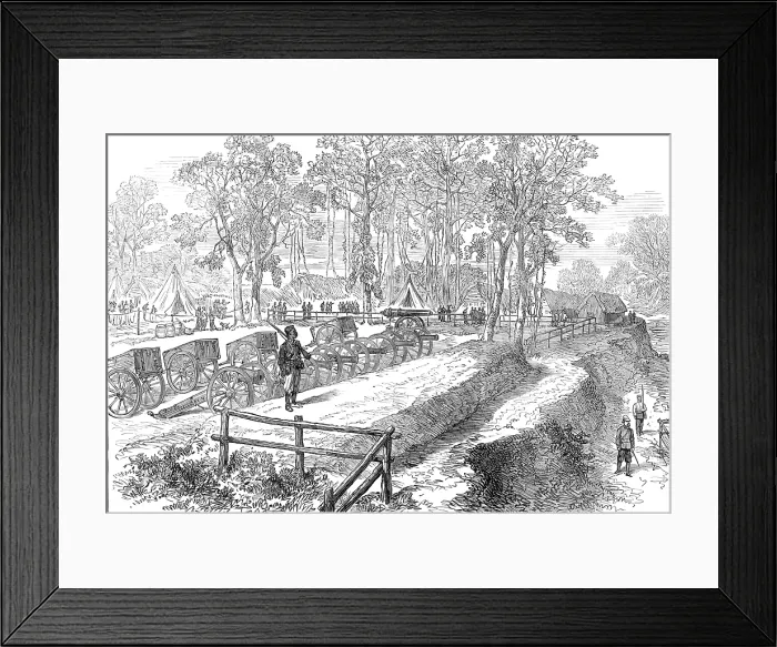 Framed Print : The Ashantee War: artillery park in the camp at Prah-Su, from a sketch by our special artist, 1874. Creator: Unknown Framed Print : The Ashantee War: artillery park in the camp at Prah-Su, from a sketch by our special artist, 1874. Creator: Unknown