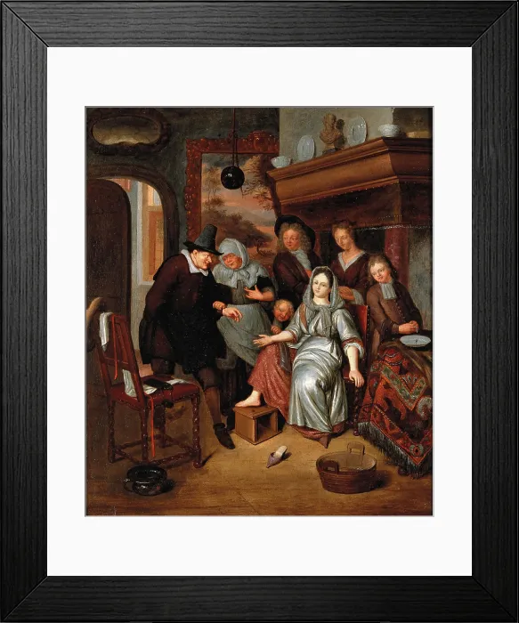 Framed Print : A surgeon preparing to let blood from the foot of a girl, in the presence of... c1680s. Creator: Richard Brakenburgh Framed Print : A surgeon preparing to let blood from the foot of a girl, in the presence of... c1680s. Creator: Richard Brakenburgh