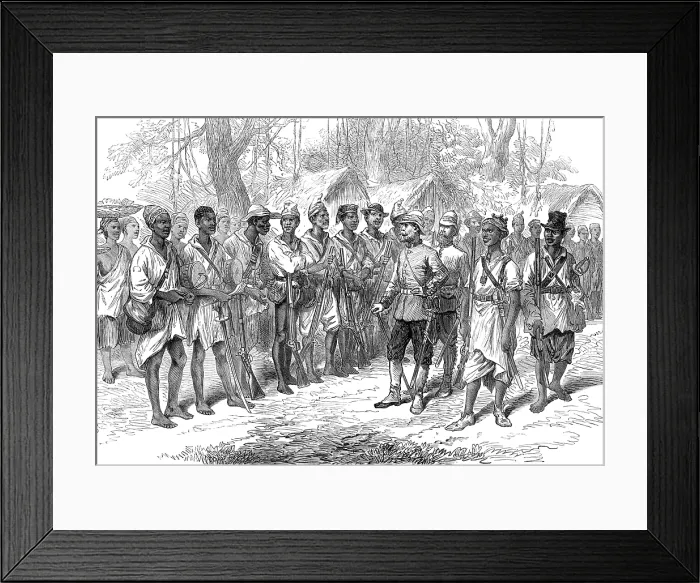 Framed Print : The Ashantee War: inspecting Kossohs at Prah-Su, from a sketch by our special artist, 1874. Creator: Unknown Framed Print : The Ashantee War: inspecting Kossohs at Prah-Su, from a sketch by our special artist, 1874. Creator: Unknown
